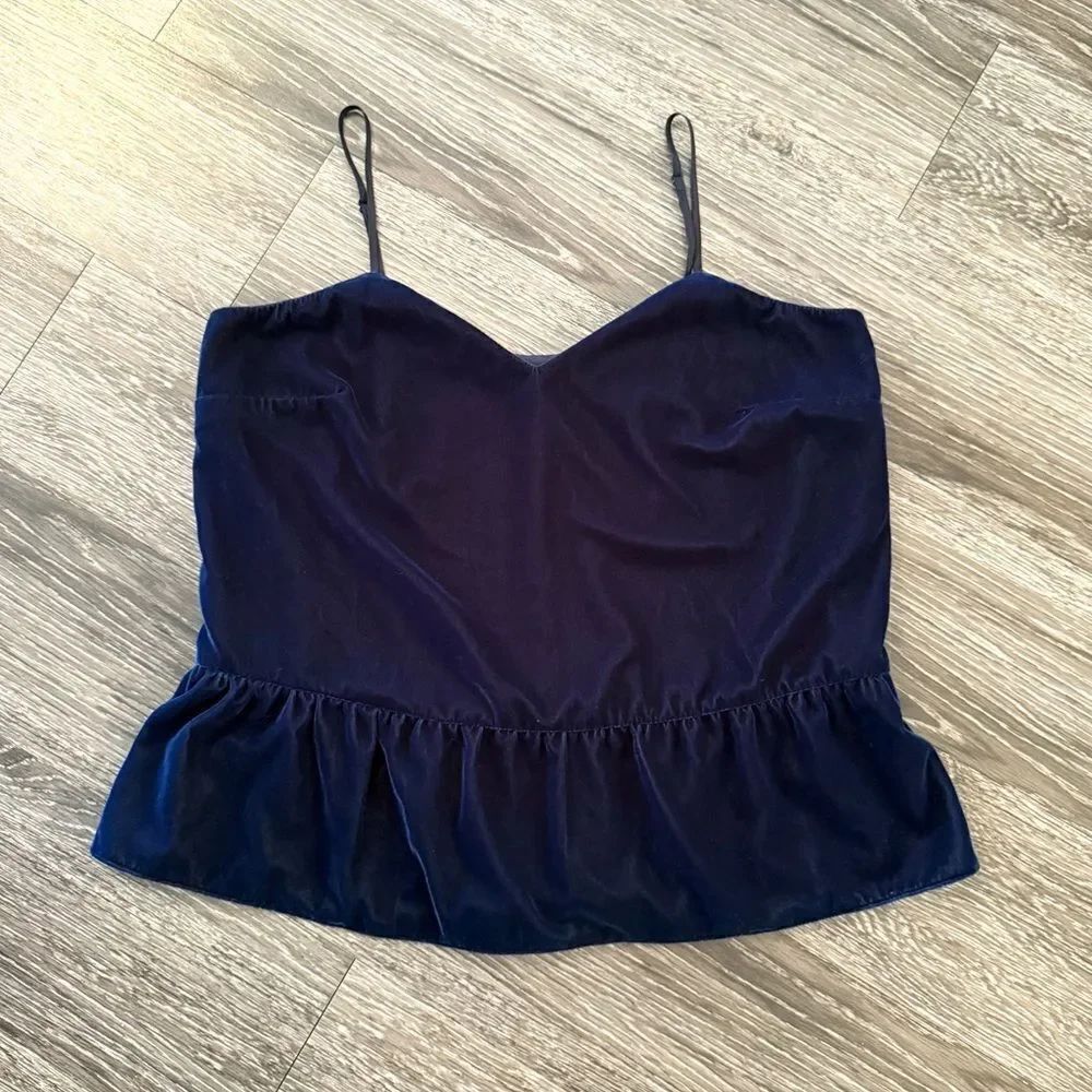 J. Crew Navy Velour Spaghetti Strap Peplum Top